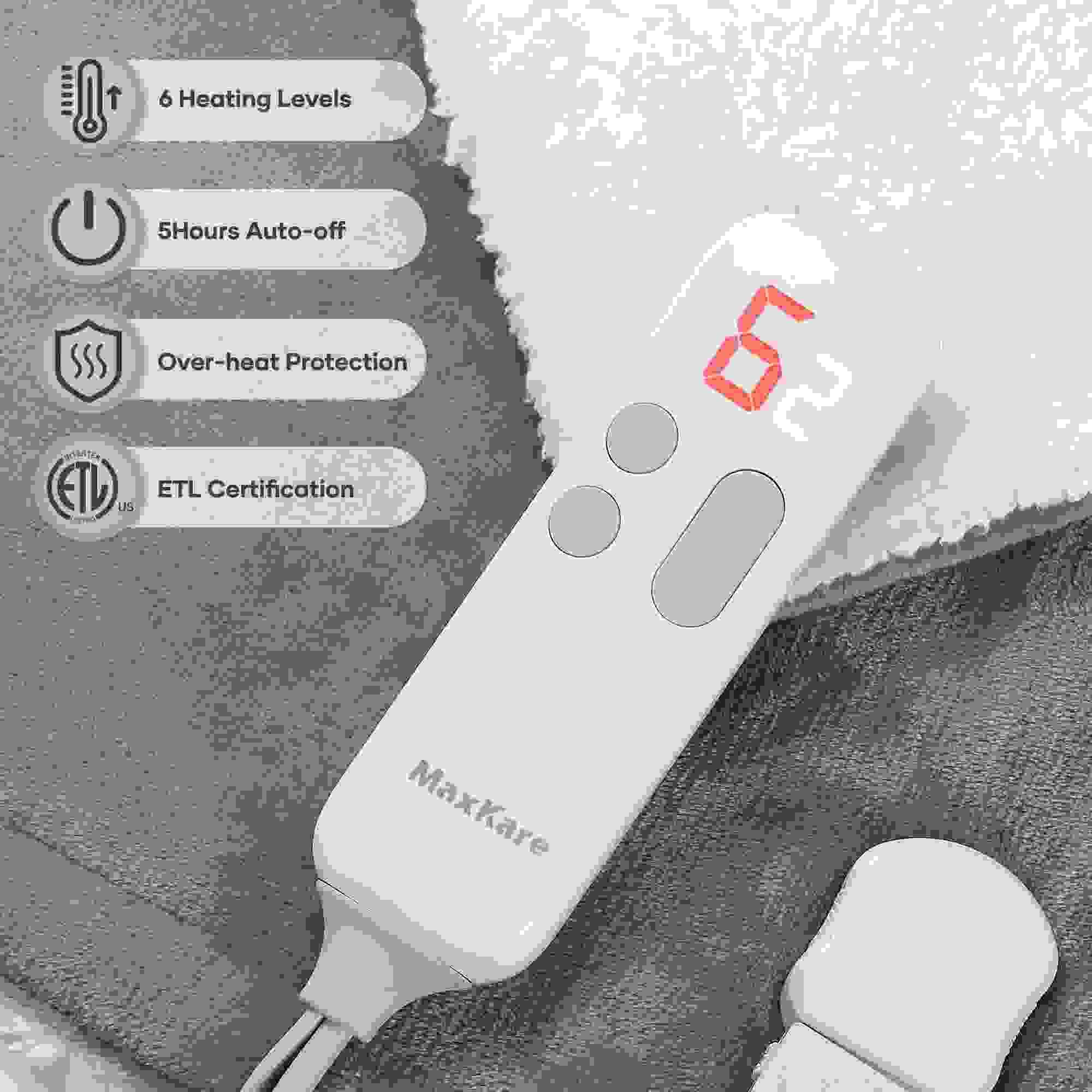 Cozy Up with Our 50" x 60" Electric Throw Blanket - 6 Heating Settings, Auto Shut-Off, Machine Washable Flannel & Sherpa in Gray and White