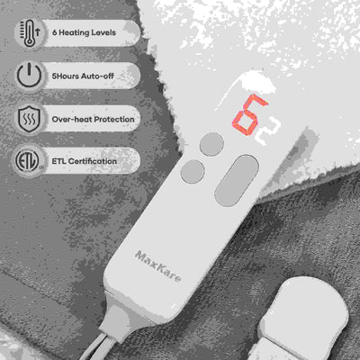 Cozy Up with Our 50" x 60" Electric Throw Blanket - 6 Heating Settings, Auto Shut-Off, Machine Washable Flannel & Sherpa in Gray and White