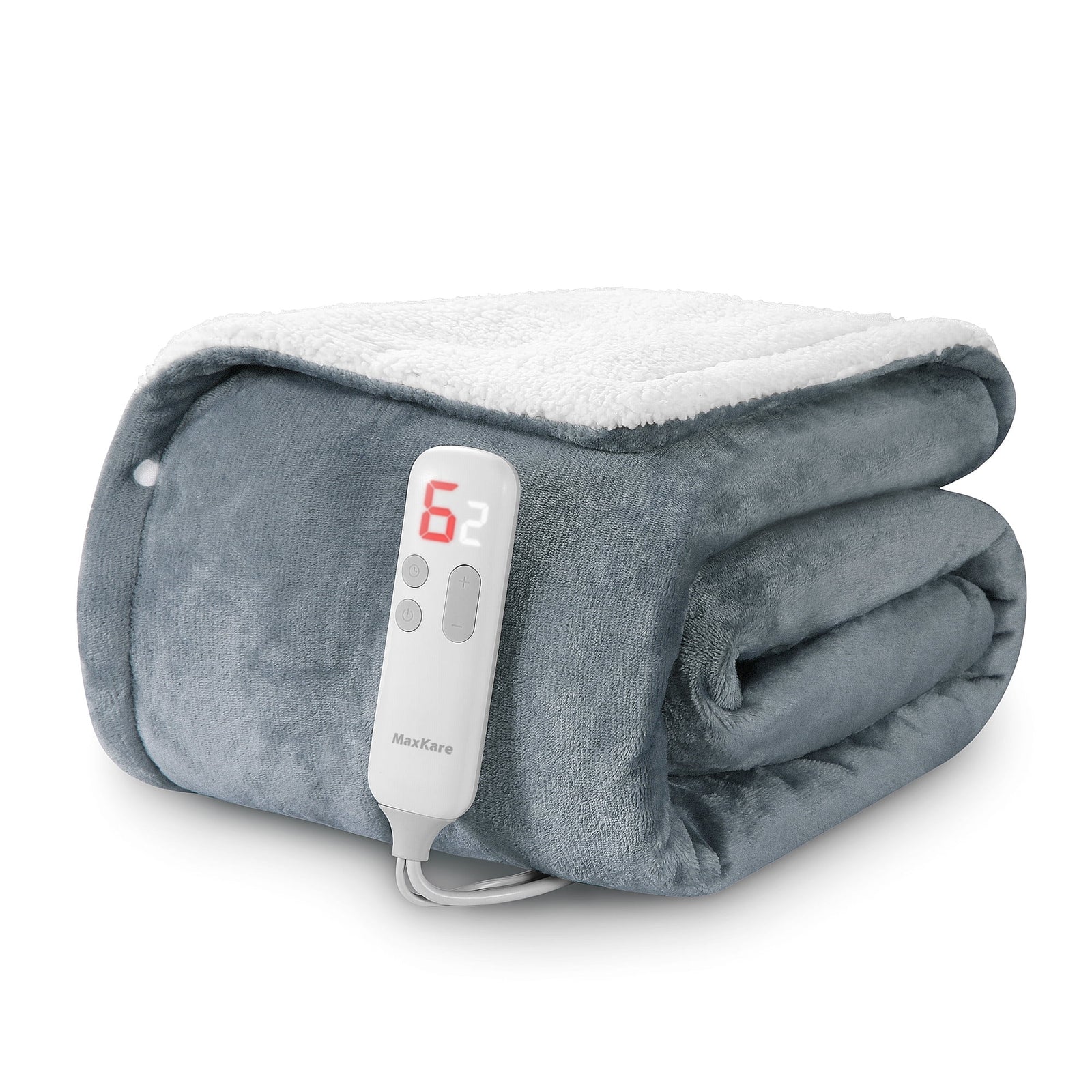 Cozy Up with Our 50" x 60" Electric Throw Blanket - 6 Heating Settings, Auto Shut-Off, Machine Washable Flannel & Sherpa in Gray and White