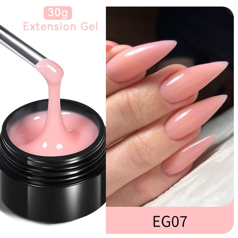 30ml Glitter Pink Hard Jelly Nail Extension Gel - Milky White Clear Soak Off UV Construction Gel