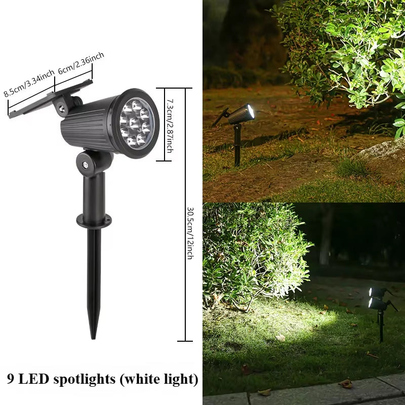 9 LED Solar Spotlights - RGB Outdoor Landscape Lights, IP65 Waterproof, Adjustable Brightness for Gardens and Yards