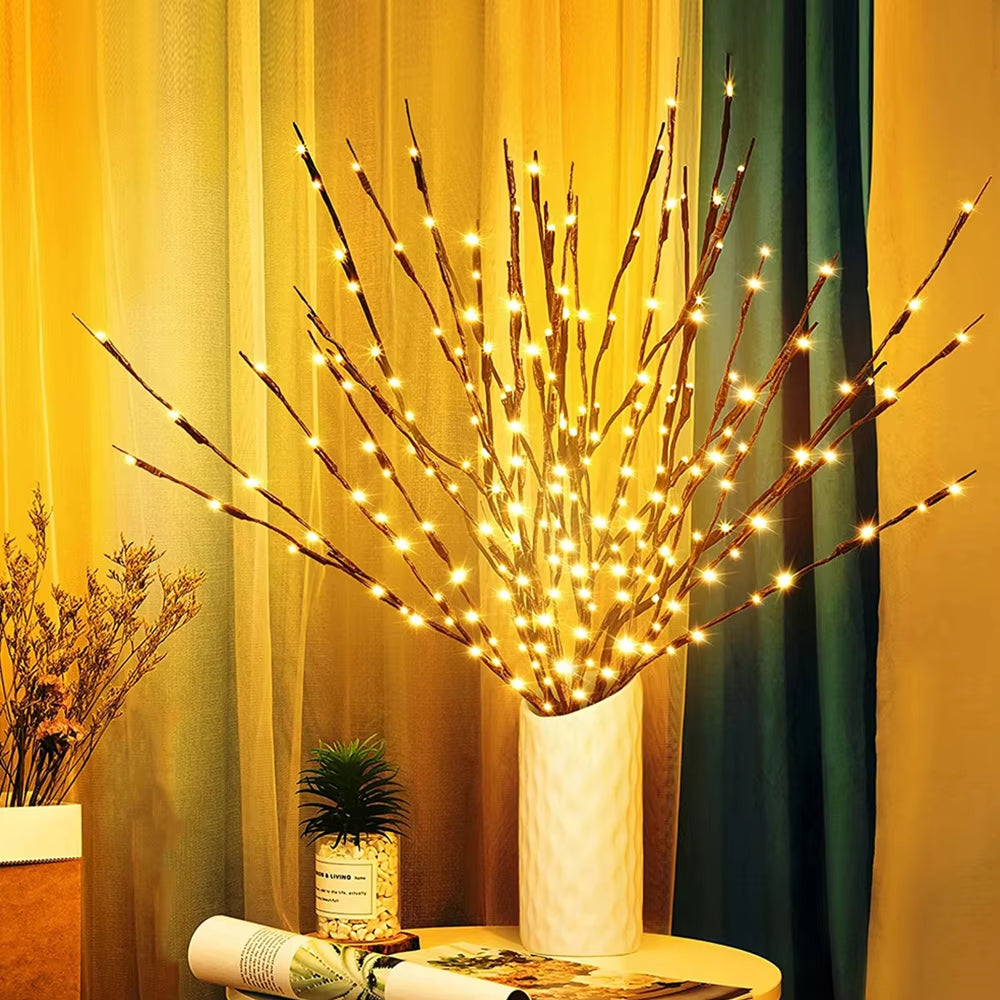 73Cm LED Willow Branch Lamp with 20 Bulbs - Battery-Powered Fairy Lights for Weddings, Parties, and DIY Decor