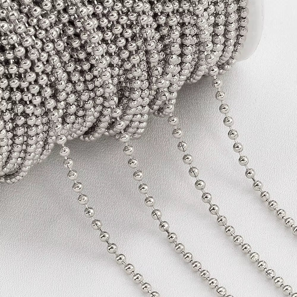2-Meter No Fade Stainless Steel Chains for Jewelry Making - Gold Beaded Necklace and Bracelet Accessories