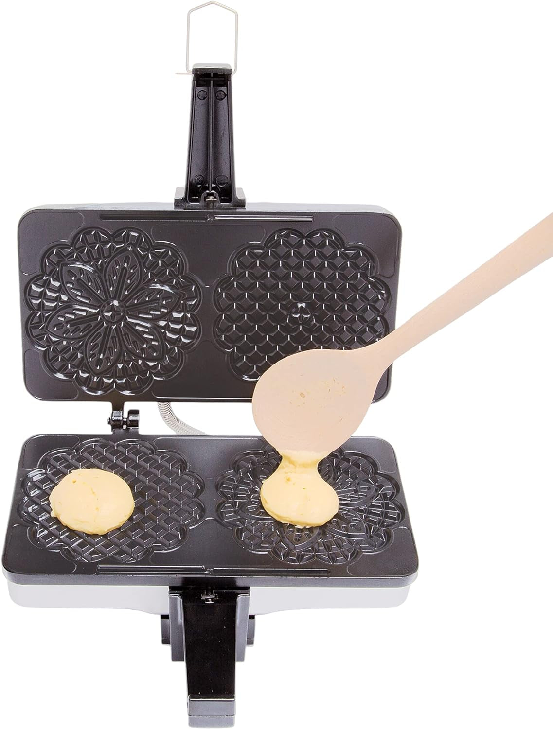 Nonstick Electric Pizzelle Maker - Dual 5-Inch Cookie Press with Recipe Guide - Ideal for Holiday Celebrations and Gift Giving