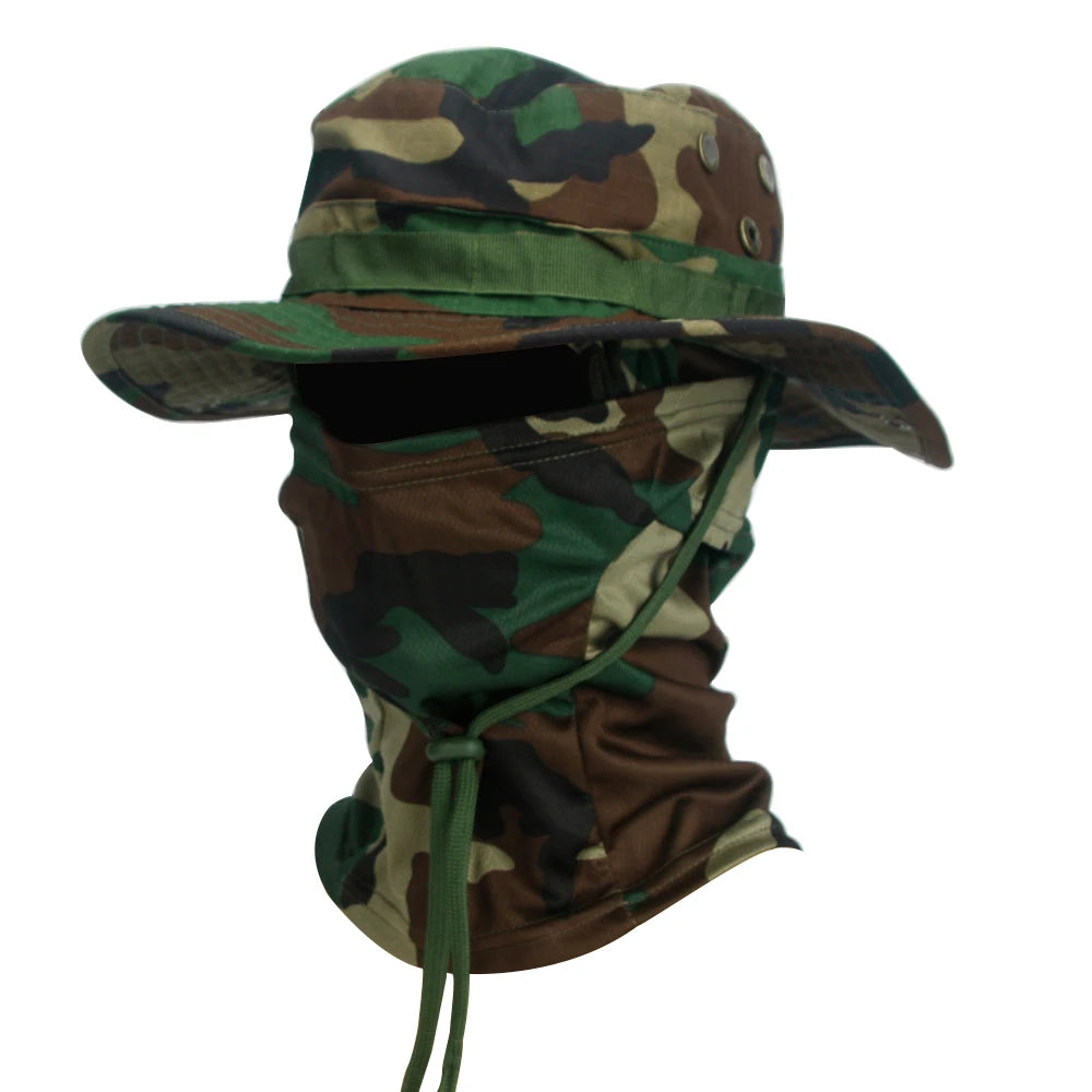 Camouflage Boonie Cap and Balaclava Set - Foldable Soft Outdoor Hat for Hunting and Fishing with Wide Brim for Sun Protection