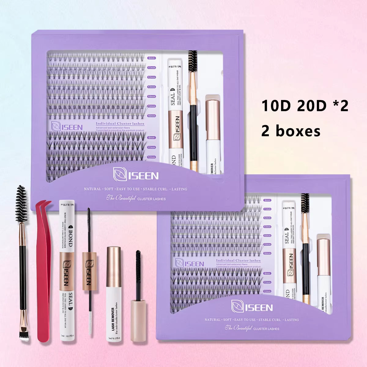 DIY Lash Extension Kit: Mixed Style Lash Clusters with Bond & Seal, Remover, Tweezers, and Lash Brush for Self-Application Makeup