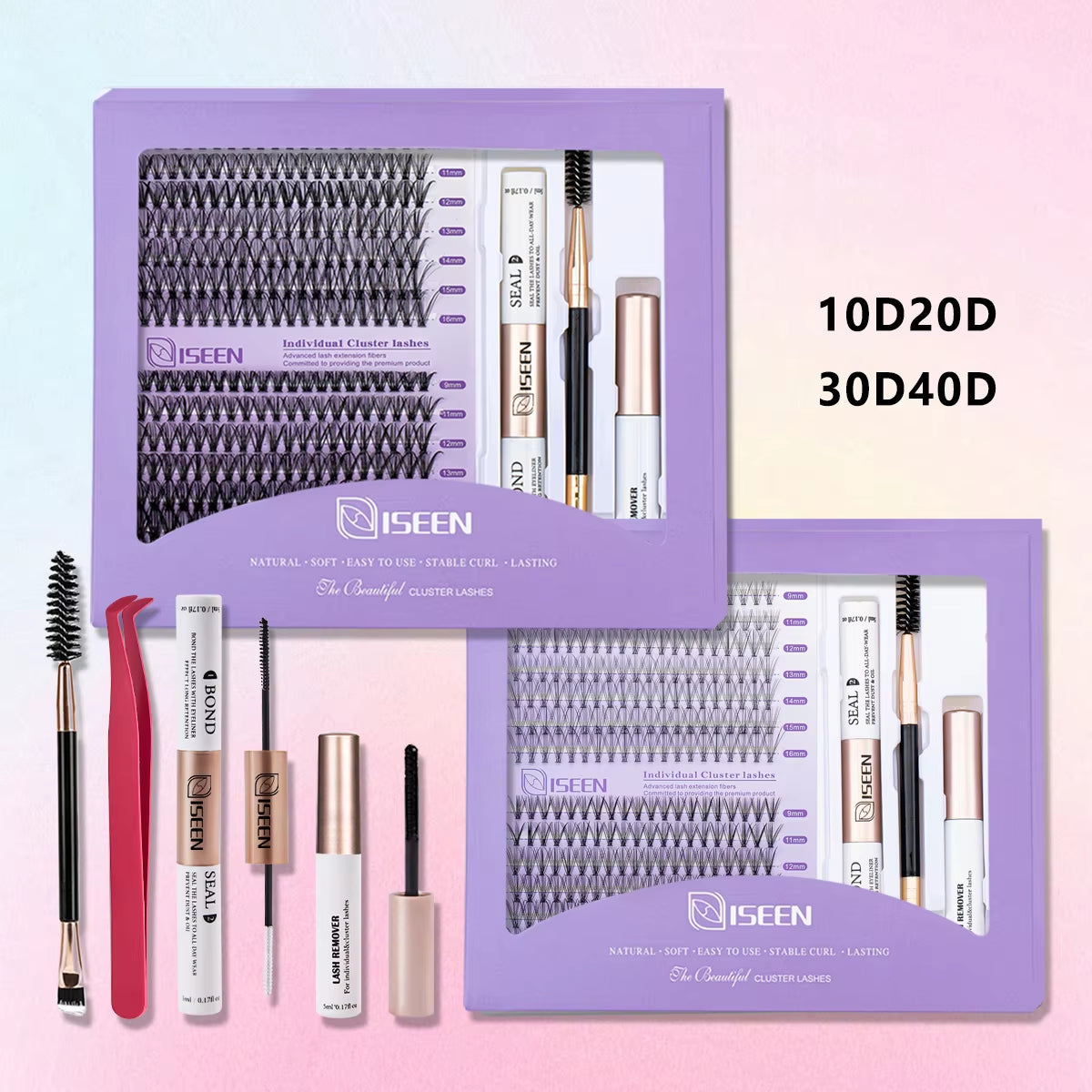 DIY Lash Extension Kit: Mixed Style Lash Clusters with Bond & Seal, Remover, Tweezers, and Lash Brush for Self-Application Makeup