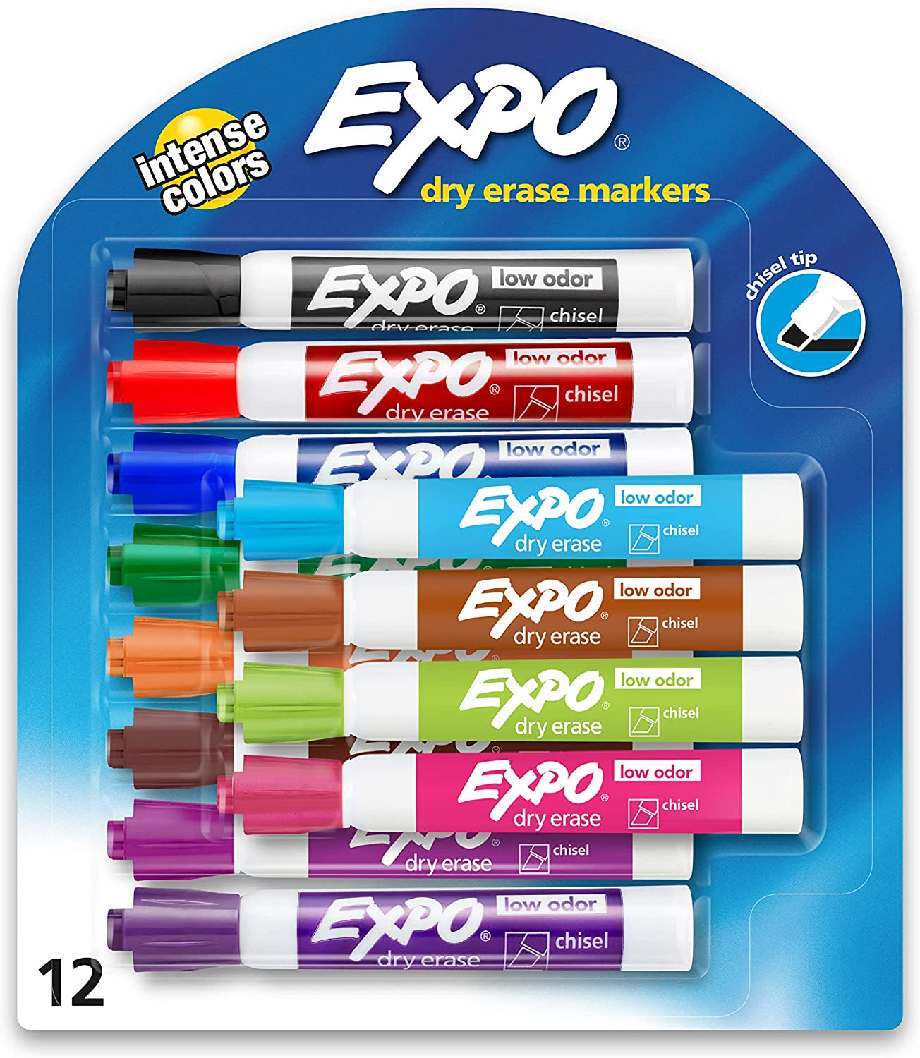 Low Odor Dry Erase Markers, Chisel Tip, Assorted Colors, 12 Count - CommunityRateLLC