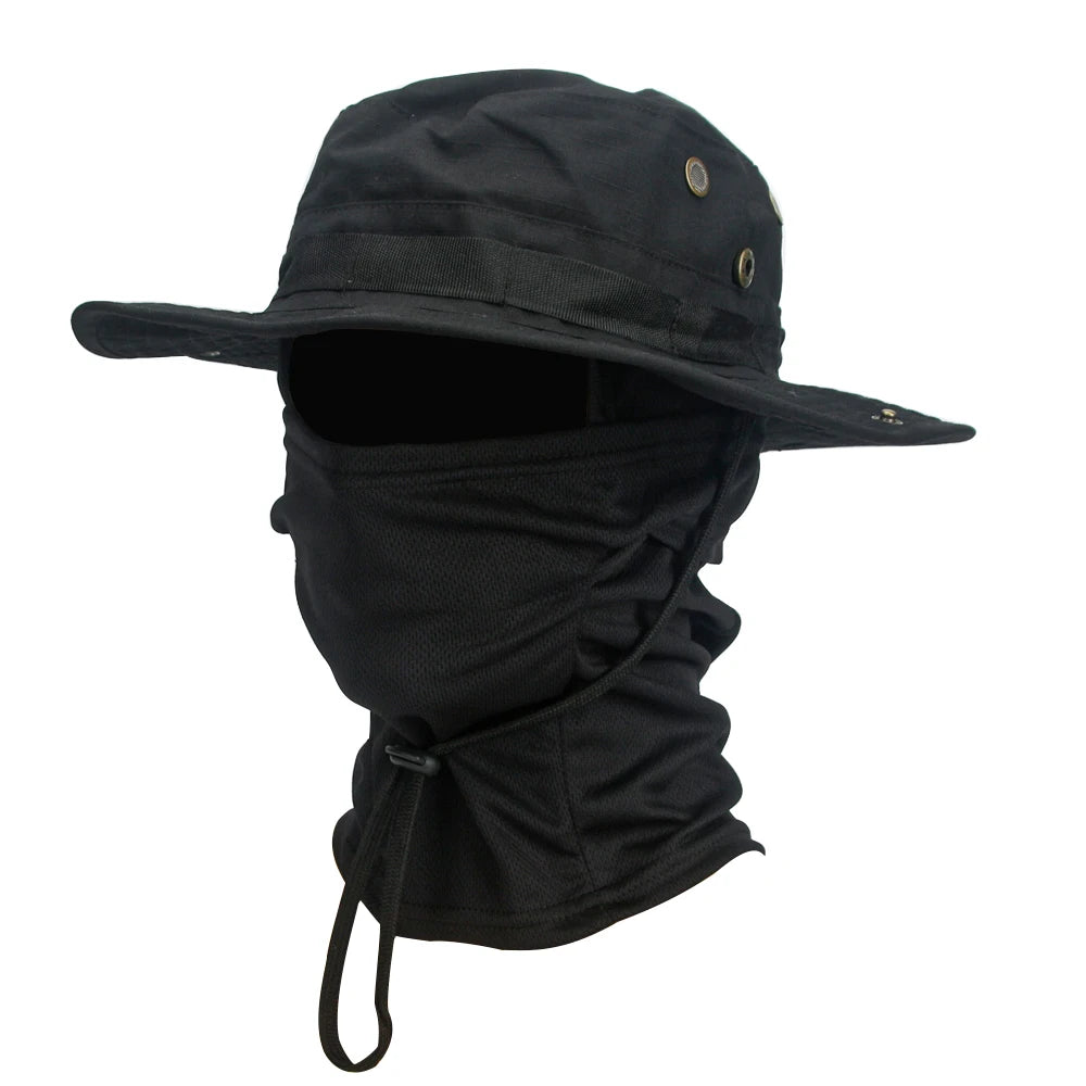 Camouflage Boonie Cap and Balaclava Set - Foldable Soft Outdoor Hat for Hunting and Fishing with Wide Brim for Sun Protection