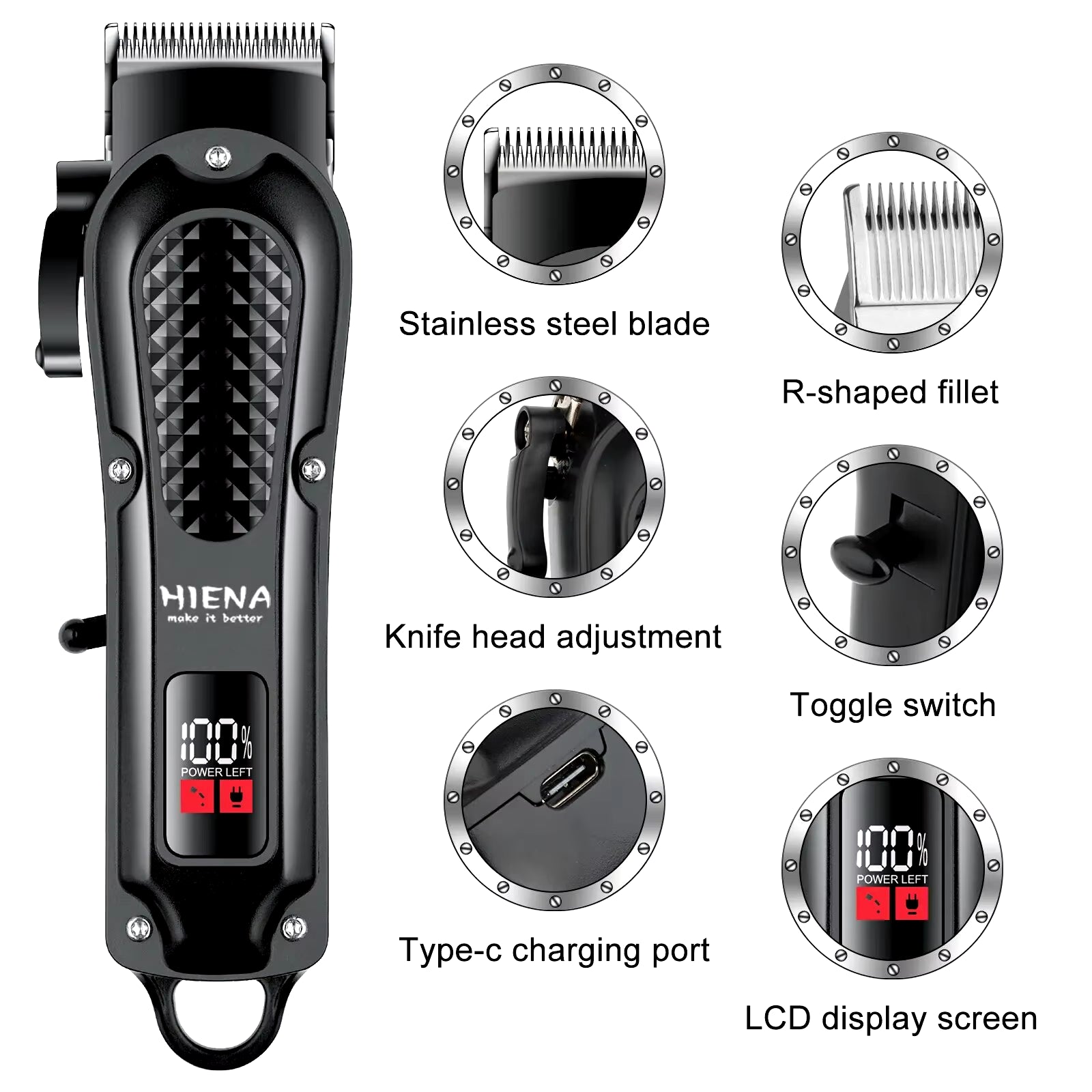 HYN-212 Rechargeable Cordless Electric Hair Clipper and Beard Trimmer for Men