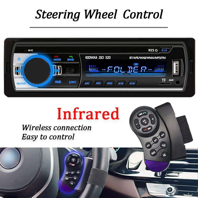 1 Din Digital Bluetooth Car Stereo MP3 Player with FM Radio, USB/SD, and AUX Input - 60W x 4 Audio Output