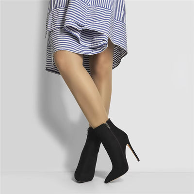 Women's Handmade Pointed Toe 10CM Thin High Heel Ankle Booties with Side Zipper in Red and Blue, Available in Extended Sizes
