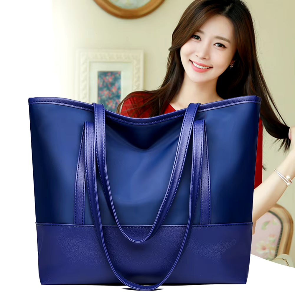 Women's Versatile Large Capacity Splicing Shoulder Bag - Portable Leather Oxford Shopping Tote