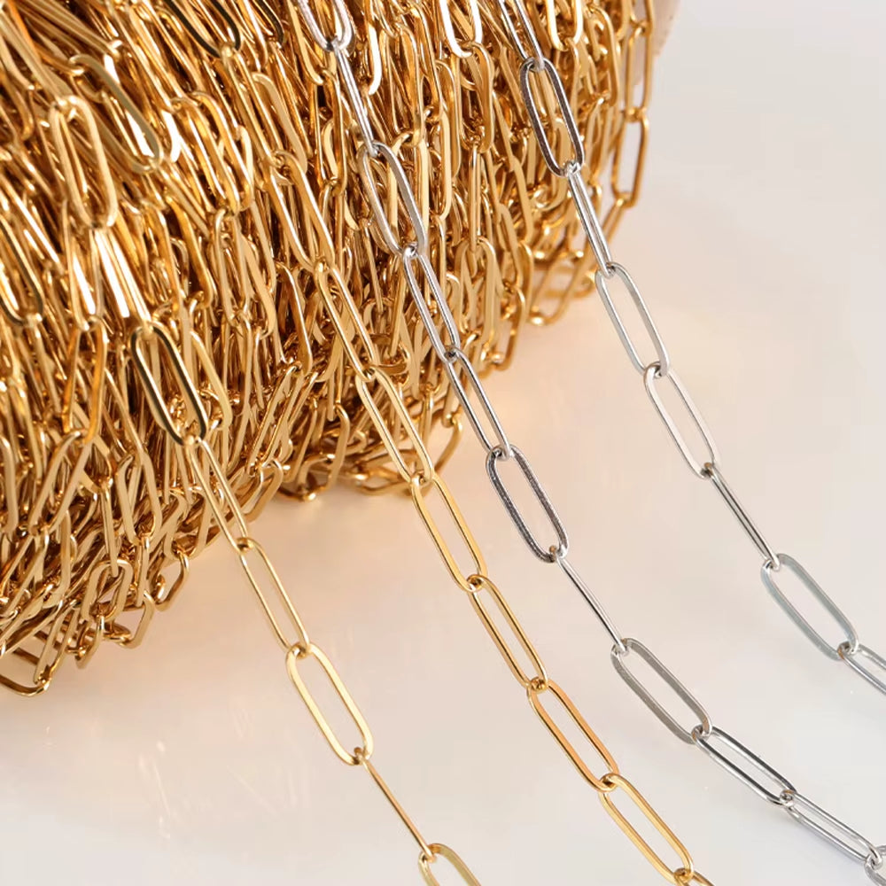 2-Meter No Fade Stainless Steel Chains for Jewelry Making - Gold Beaded Necklace and Bracelet Accessories