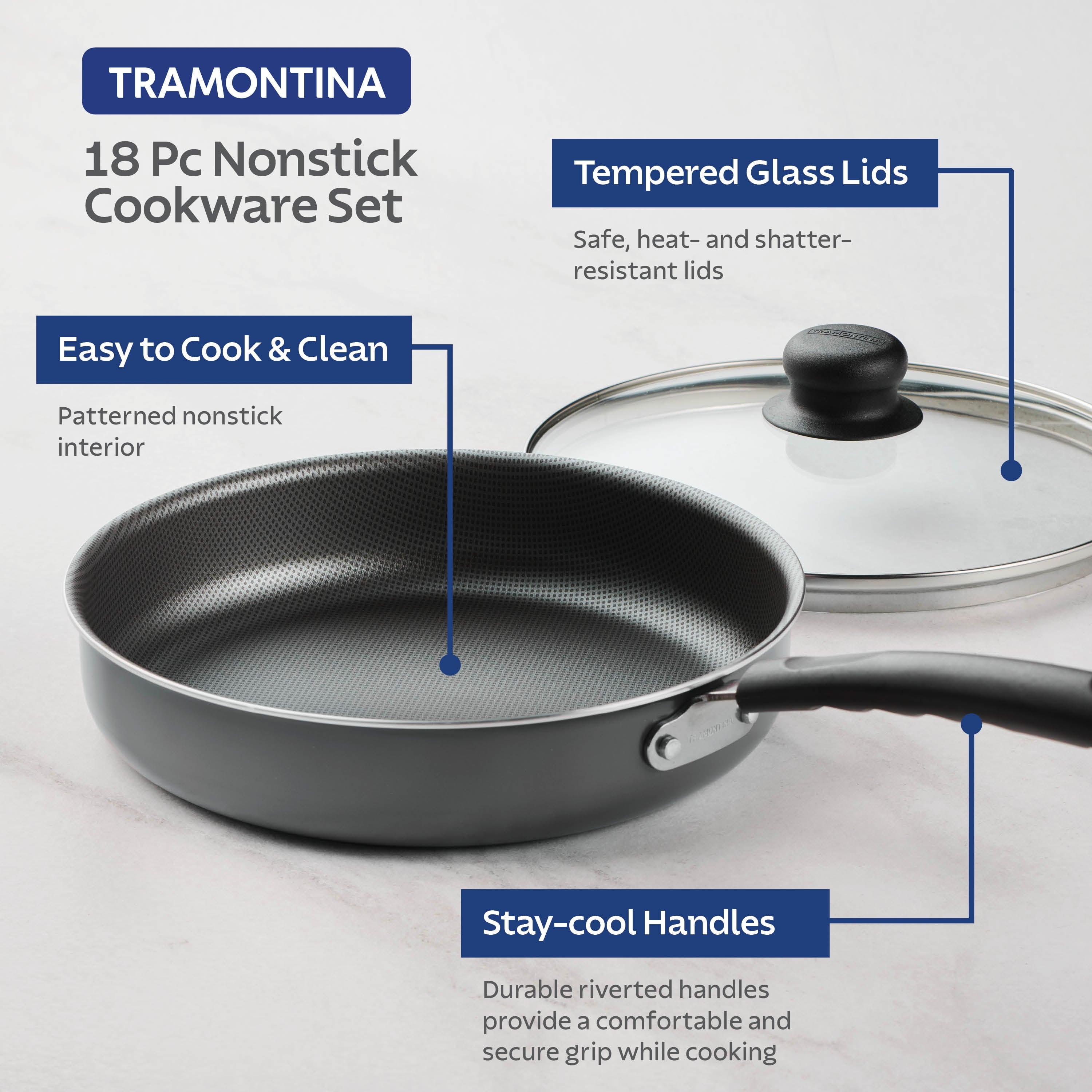 Primaware 18 Piece Non-Stick Cookware Set, Steel Gray - CommunityRateLLC