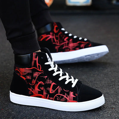 Hot9 High Top Sneakers Men Canvas Shoes Cool Street Shoes Young Male Sneakers Black Blue Red Mens Causal Shoes