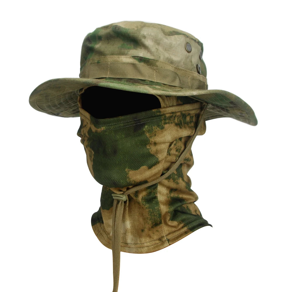 Camouflage Boonie Cap and Balaclava Set - Foldable Soft Outdoor Hat for Hunting and Fishing with Wide Brim for Sun Protection