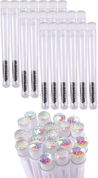Disposable Mascara Brushes Diamond Eyelash Spoolies Makeup Brush Mascara Wand in Sanitary Tube Lash Supplies. ¡­ (50 Pcs, Clear)