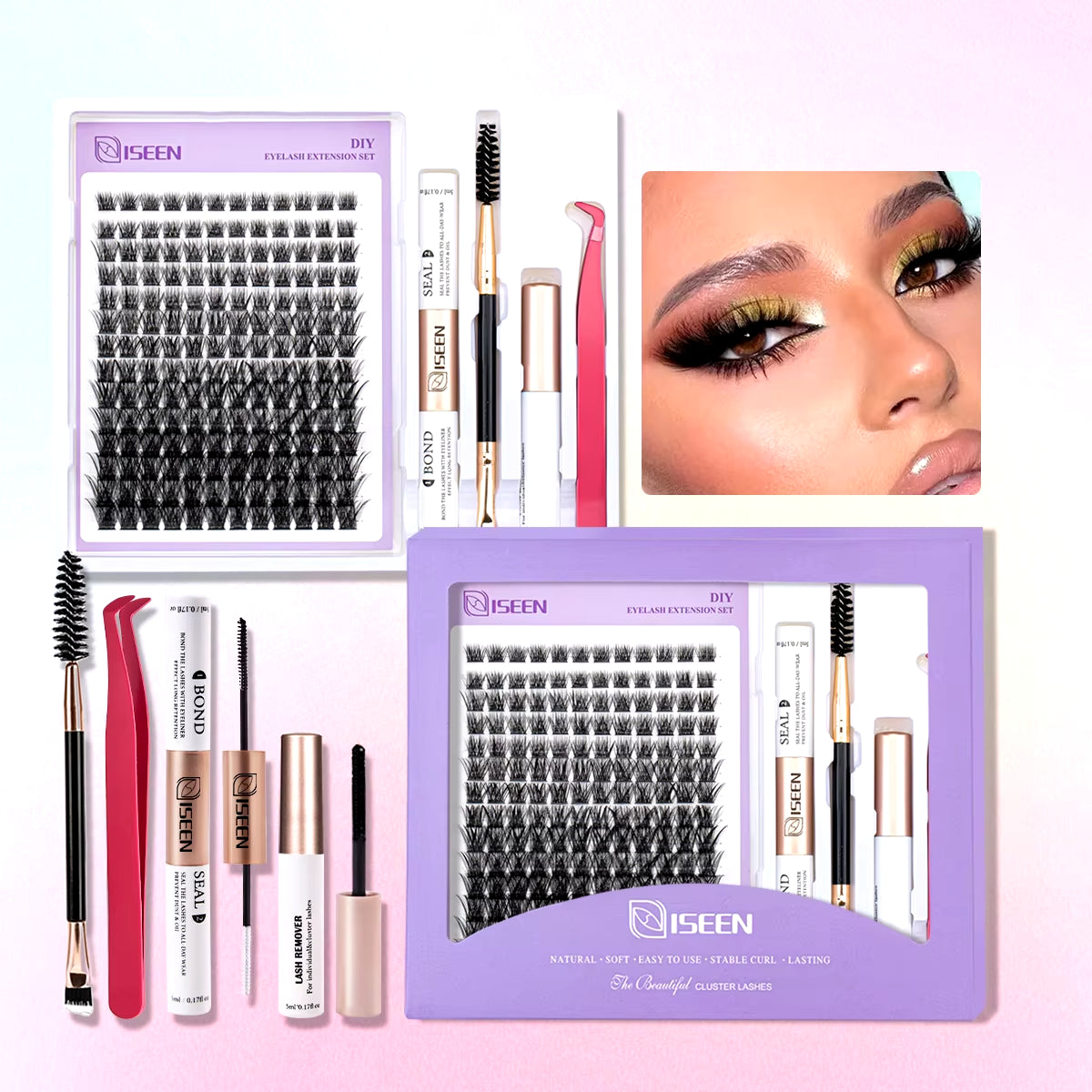 DIY Lash Extension Kit: Mixed Style Lash Clusters with Bond & Seal, Remover, Tweezers, and Lash Brush for Self-Application Makeup