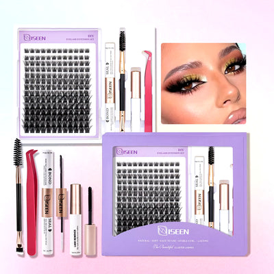 DIY Lash Extension Kit: Mixed Style Lash Clusters with Bond & Seal, Remover, Tweezers, and Lash Brush for Self-Application Makeup