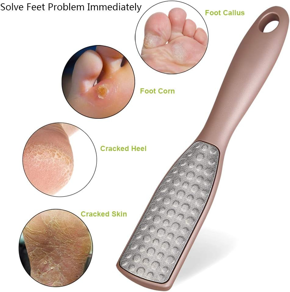 Foot File Callus Remover, Double Sided Foot Scrubber for Dead Skin, Stainless Steel Pedicure File for Cracked Heel W/Cloth Storage Bag & Gift Box.