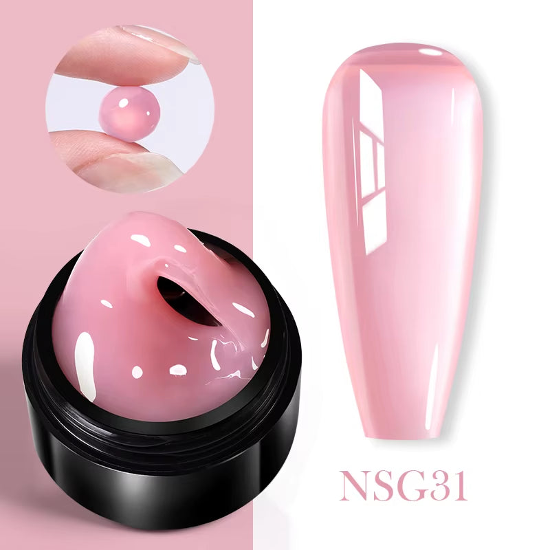 30ml Glitter Pink Hard Jelly Nail Extension Gel - Milky White Clear Soak Off UV Construction Gel