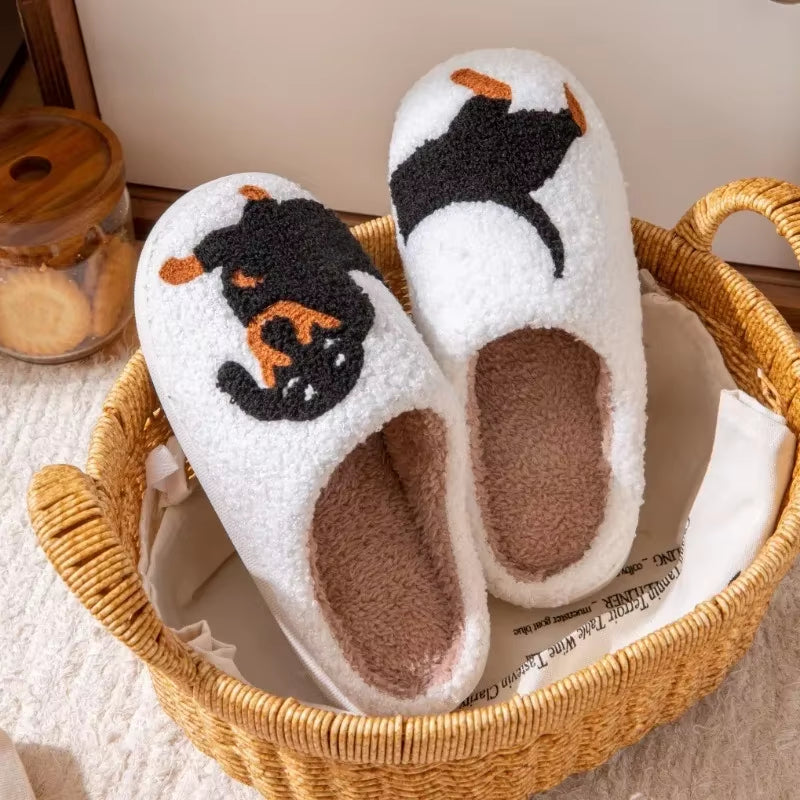 Dachshund Pattern Embroidered Plush Slippers with Thick Sole - Warm, Non-Slip Indoor Footwear for Pet Lovers
