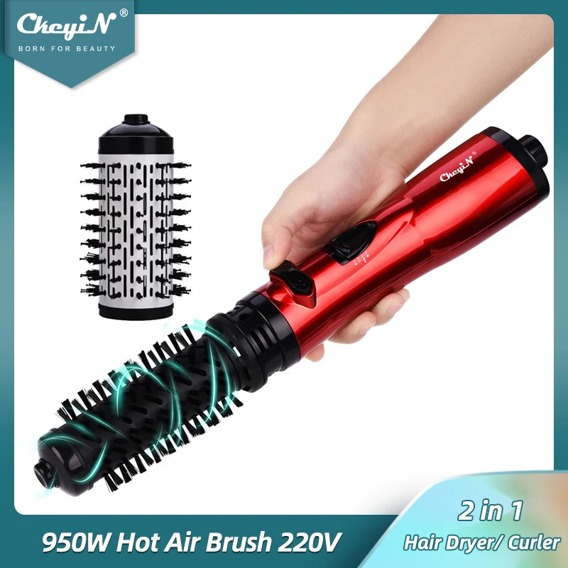 2-in-1 Hot Air Spin Brush Hair Dryer and Volumizer with Auto-Rotating Ionic Technology for Curling and Straightening