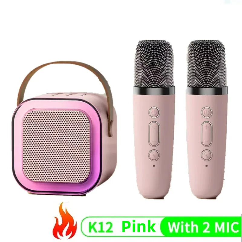 K12 Bluetooth Karaoke Microphone and Speaker System with Hi-Fi Stereo Sound and RGB LED Lights for Home and Outdoor Parties