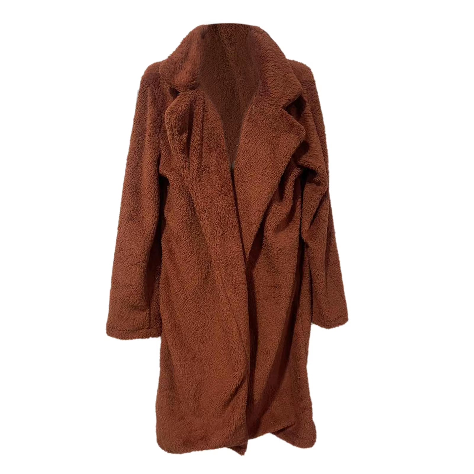 Women's Winter Plush Lapel Long Sleeve Warm Cardigan - Velvet Midi Coat