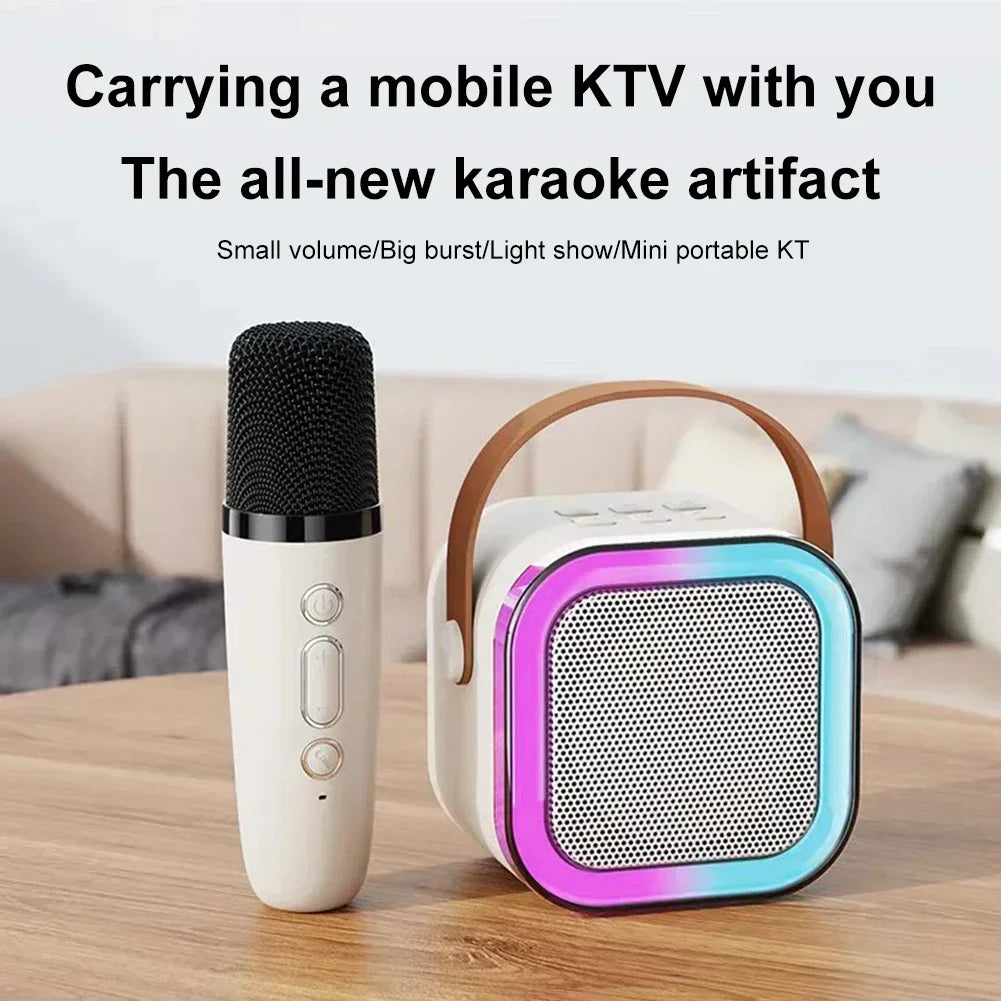 K12 Bluetooth Karaoke Microphone and Speaker System with Hi-Fi Stereo Sound and RGB LED Lights for Home and Outdoor Parties