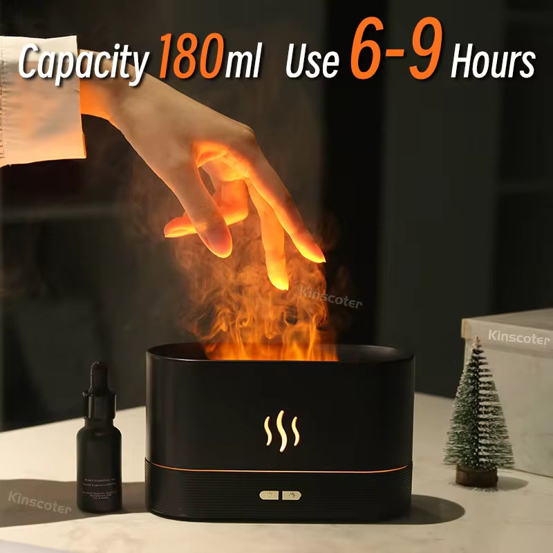 Ultrasonic Aroma Diffuser and Humidifier with LED Flame Lamp and Essential Oil Functionality