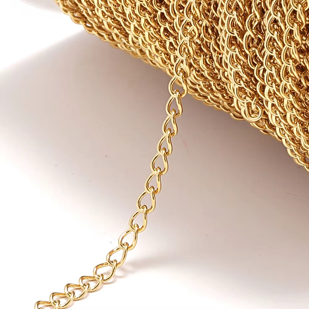 2-Meter No Fade Stainless Steel Chains for Jewelry Making - Gold Beaded Necklace and Bracelet Accessories