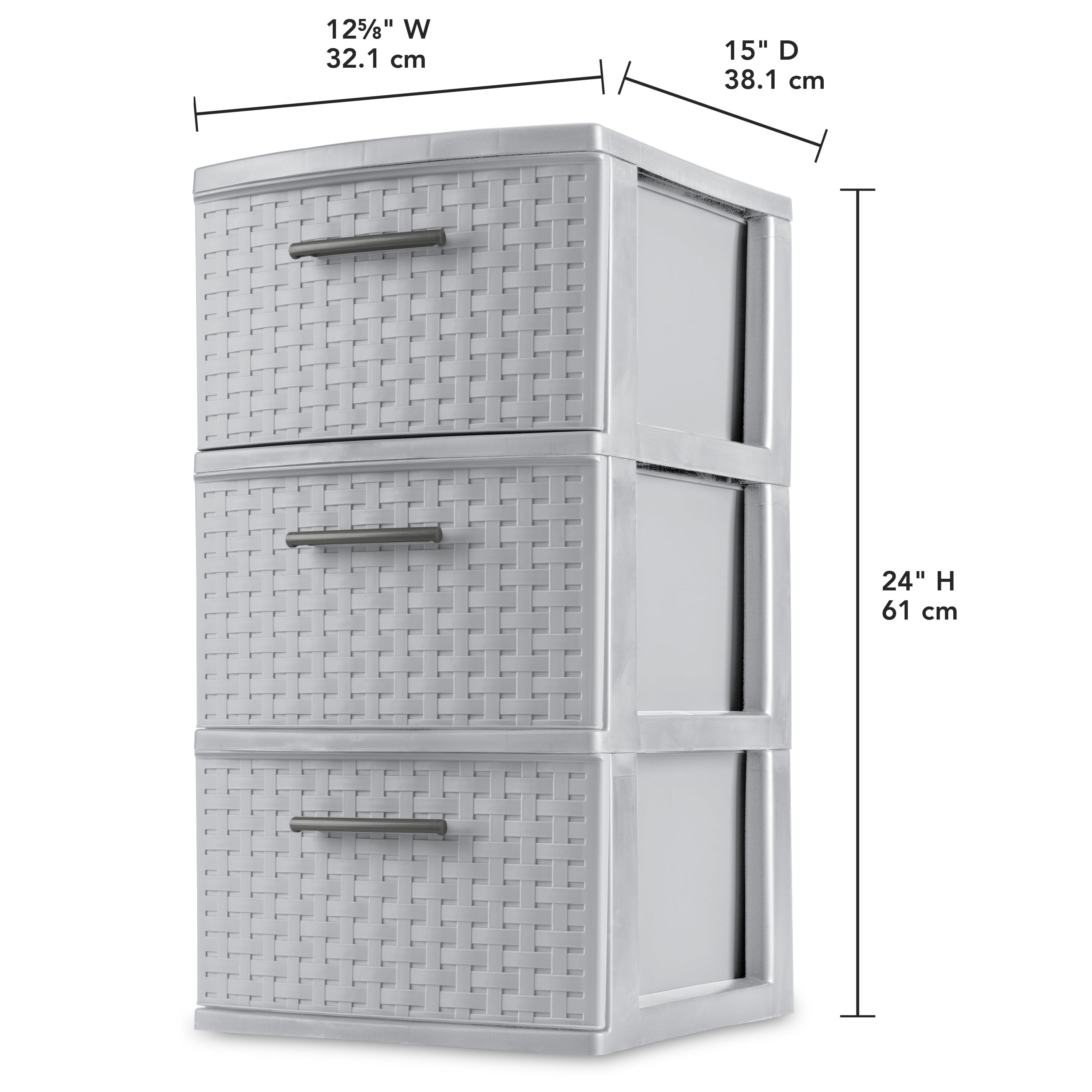 3 Drawer Weave Tower Plastic, Cement - CommunityRateLLC