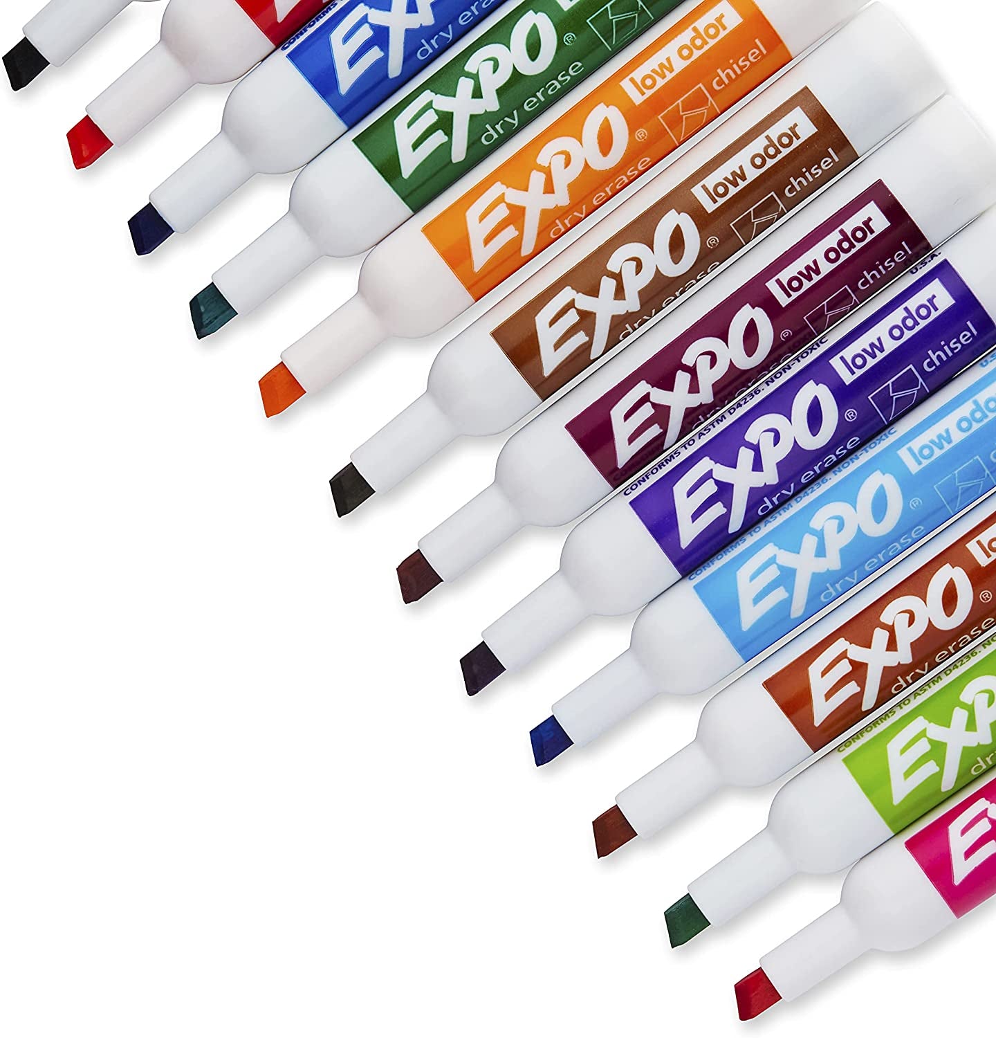 Low Odor Dry Erase Markers, Chisel Tip, Assorted Colors, 12 Count - CommunityRateLLC