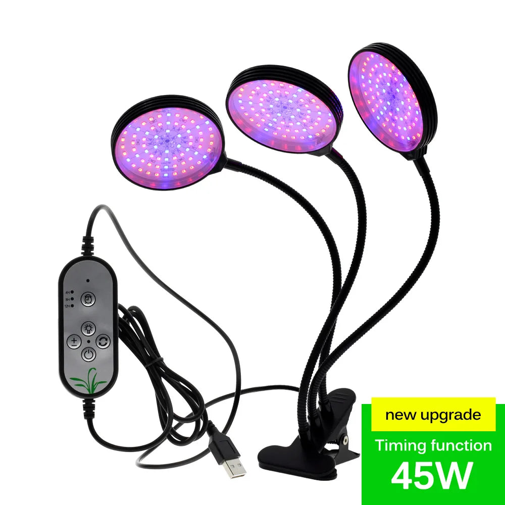 DC5V Full Spectrum LED Grow Light with 360-Degree Flexible Clip and USB Power Supply for Desktop Plant Growth