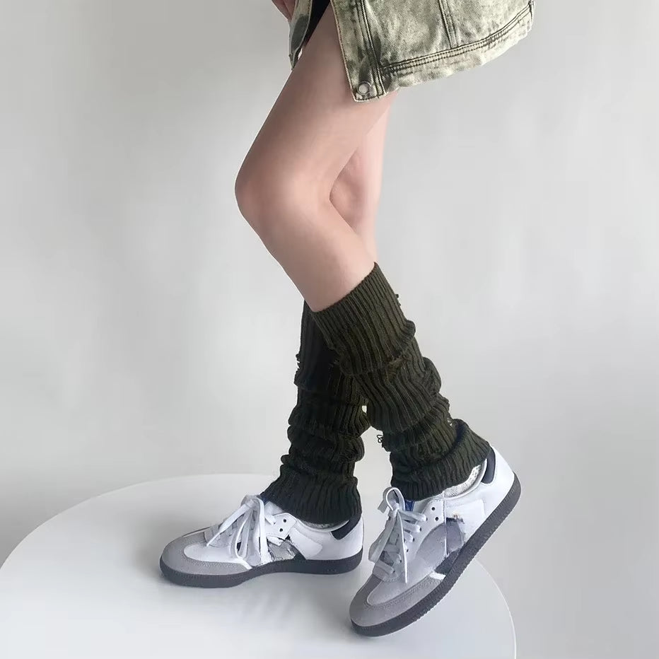 Ladies' Knitted Long Socks and Arm Warmers - White Crochet Leg Warmers for Autumn and Winter