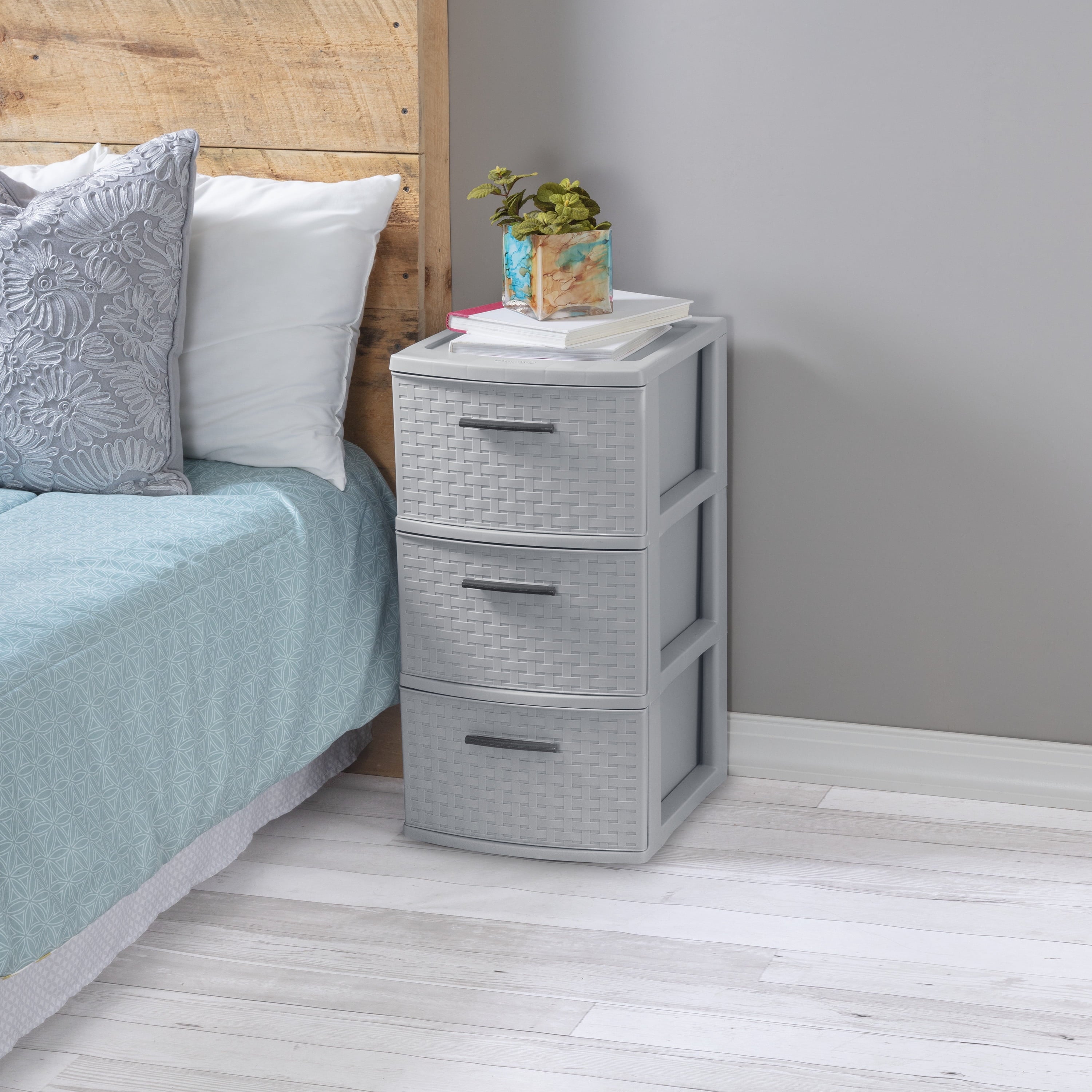 3 Drawer Weave Tower Plastic, Cement - CommunityRateLLC