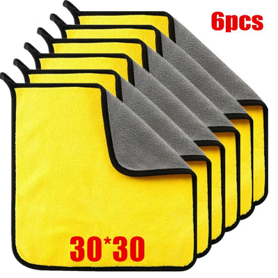 Microfiber Cleaning Towels - Thick, Soft Drying Cloths for Car Body Washing - Double Layer Cleaning Rags - Available in 1, 2, or 6 Packs - Essential Car Accessories
