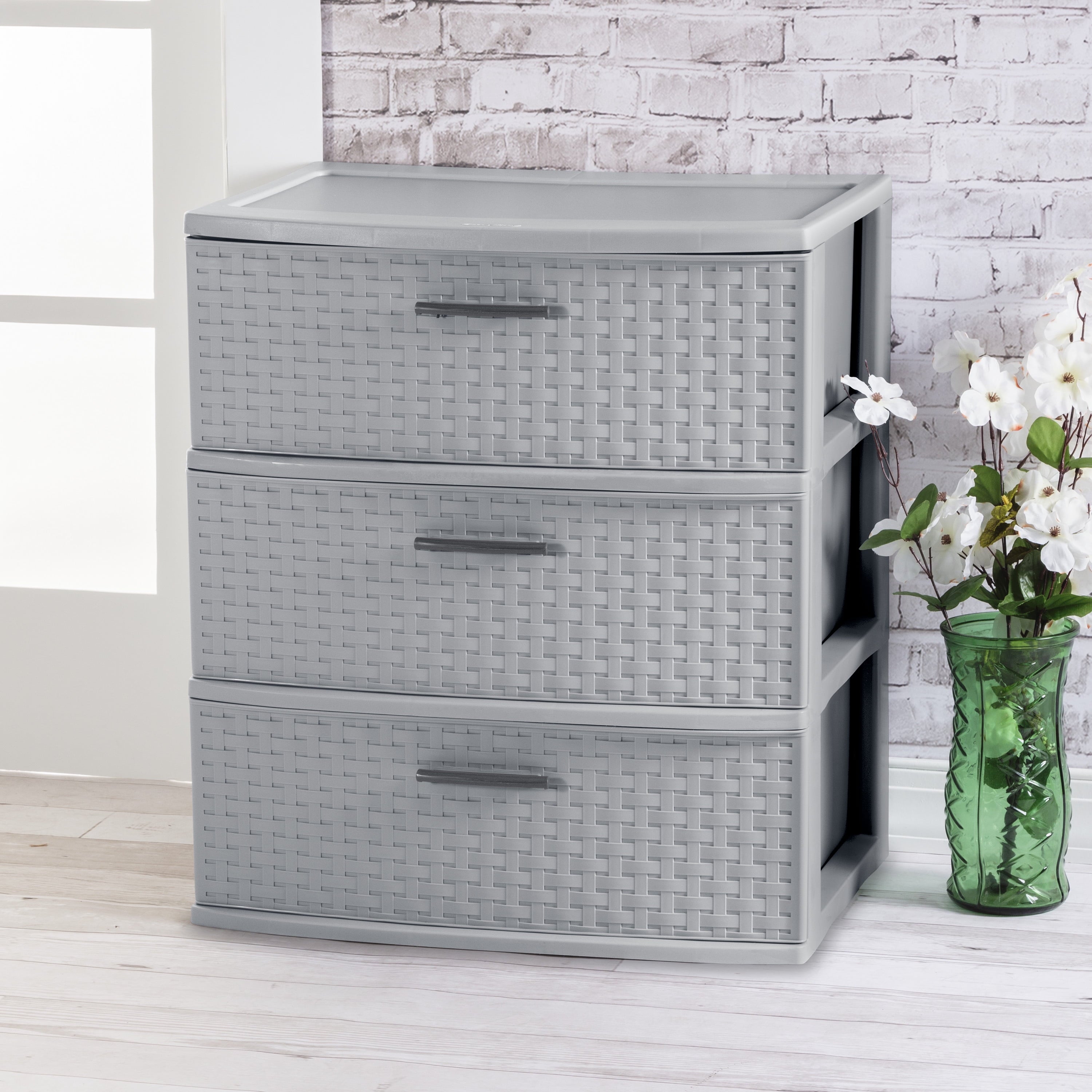 3 Drawer Wide Weave Tower Cement - CommunityRateLLC