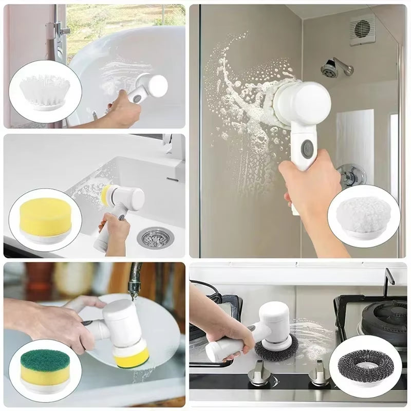 5-in-1 Electric Spin Scrubber with 5 Interchangeable Heads for Efficient Bathroom Cleaning