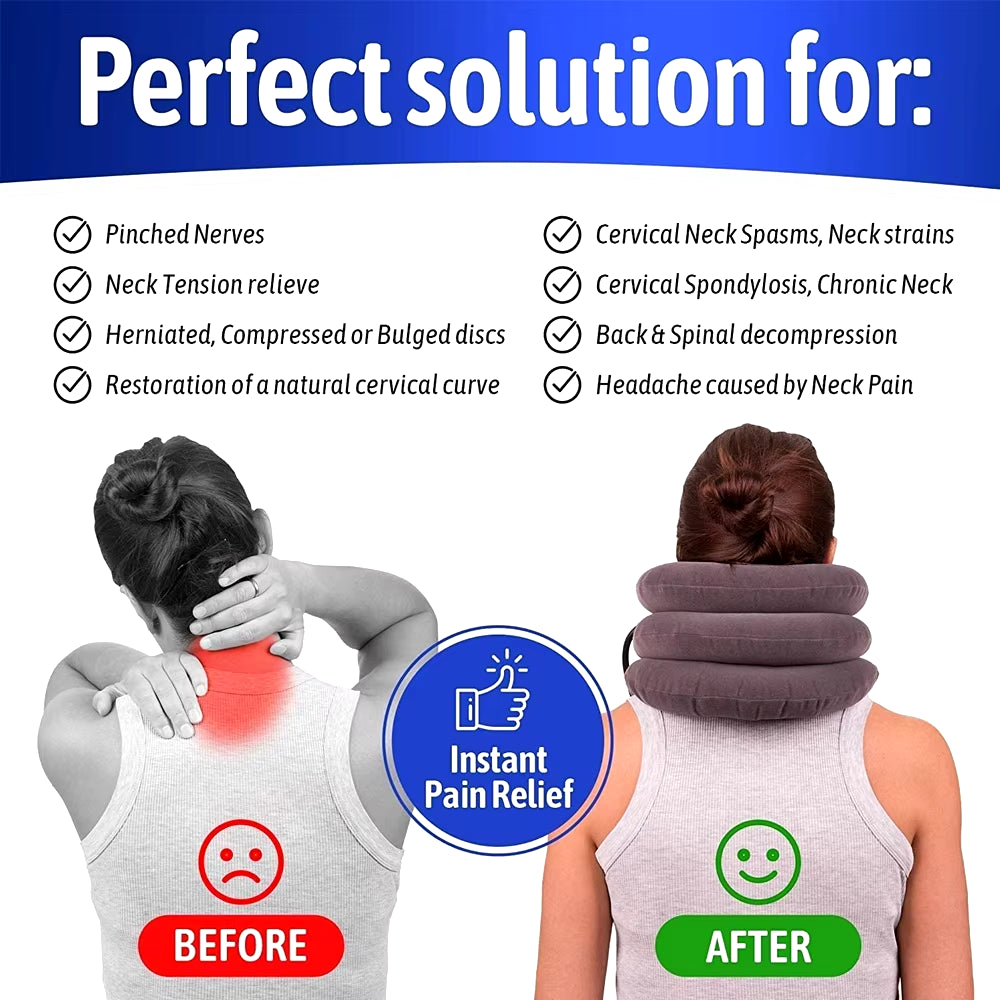 Cervical Neck Traction Device for Alleviating Chronic Neck and Shoulder Pain - Inflatable Neck Stretcher Collar for Home Use