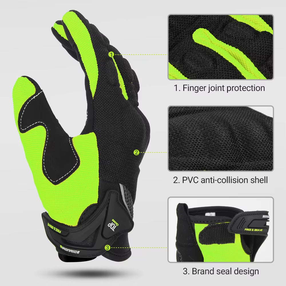 Breathable Full Finger Racing Gloves for Motorcycles with Touch Screen Compatibility