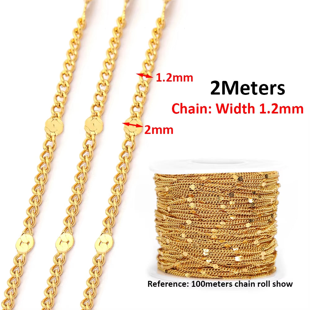 2-Meter No Fade Stainless Steel Chains for Jewelry Making - Gold Beaded Necklace and Bracelet Accessories