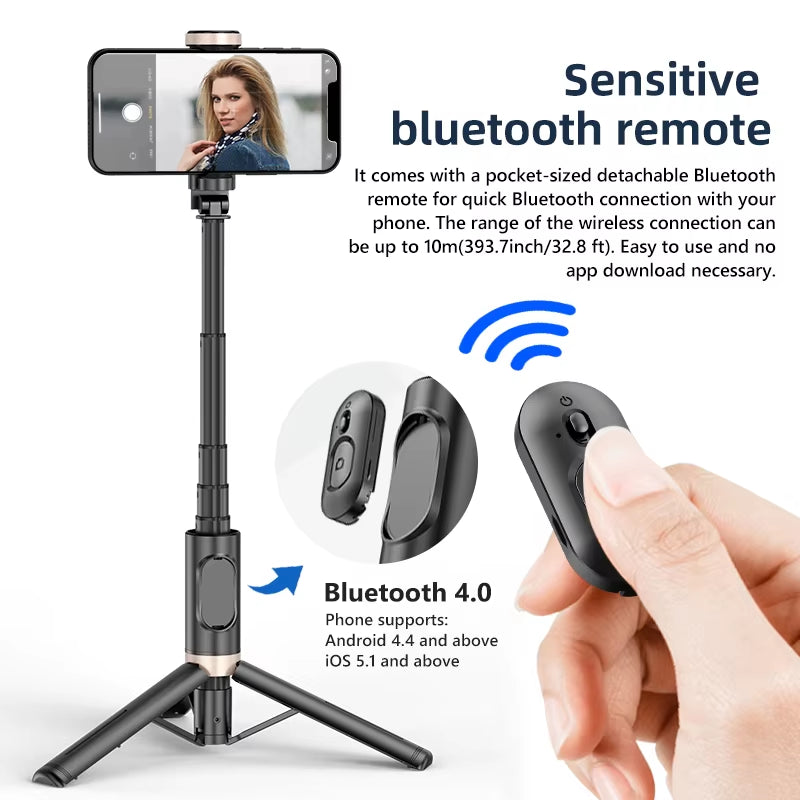 Bluetooth Wireless Extendable Selfie Stick Tripod Monopod with Remote for Huawei, iPhone 13 Pro Max, and Xiaomi Phones