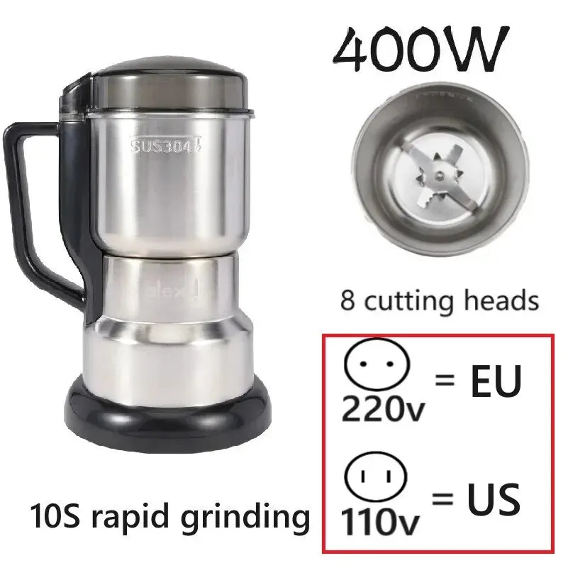 High-Performance Electric Coffee and Spice Grinder for Home Use - Multifunctional Machine for Cereal, Nuts, Beans, and Grains