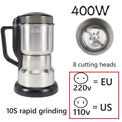 High-Performance Electric Coffee and Spice Grinder for Home Use - Multifunctional Machine for Cereal, Nuts, Beans, and Grains