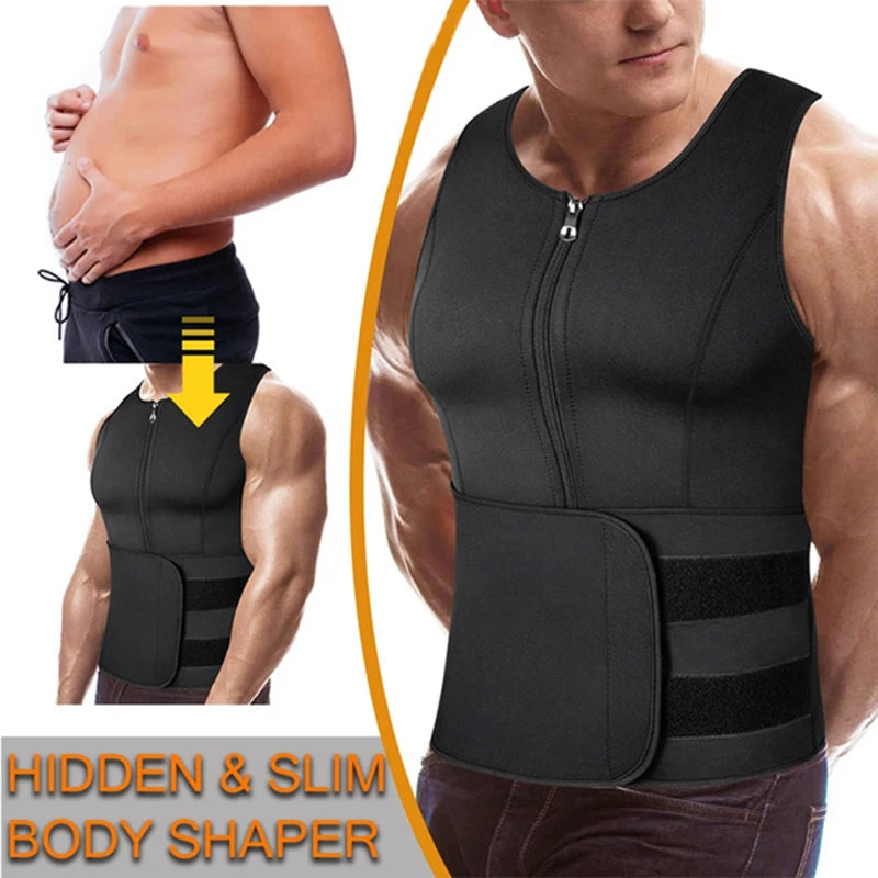 Men's Neoprene Sauna Zipper Waist Trainer Corset Vest for Enhanced Compression and Slimming Effect