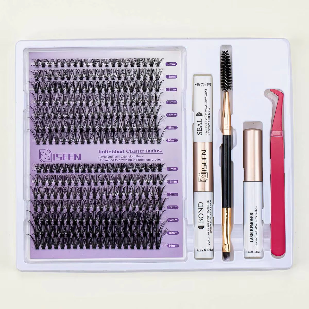 DIY Lash Extension Kit: Mixed Style Lash Clusters with Bond & Seal, Remover, Tweezers, and Lash Brush for Self-Application Makeup