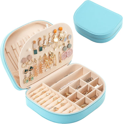 Medium Portable Seashell-Shaped Jewelry Organizer, 2-Layer Travel Jewelry Box in PU Leather for Women - Black